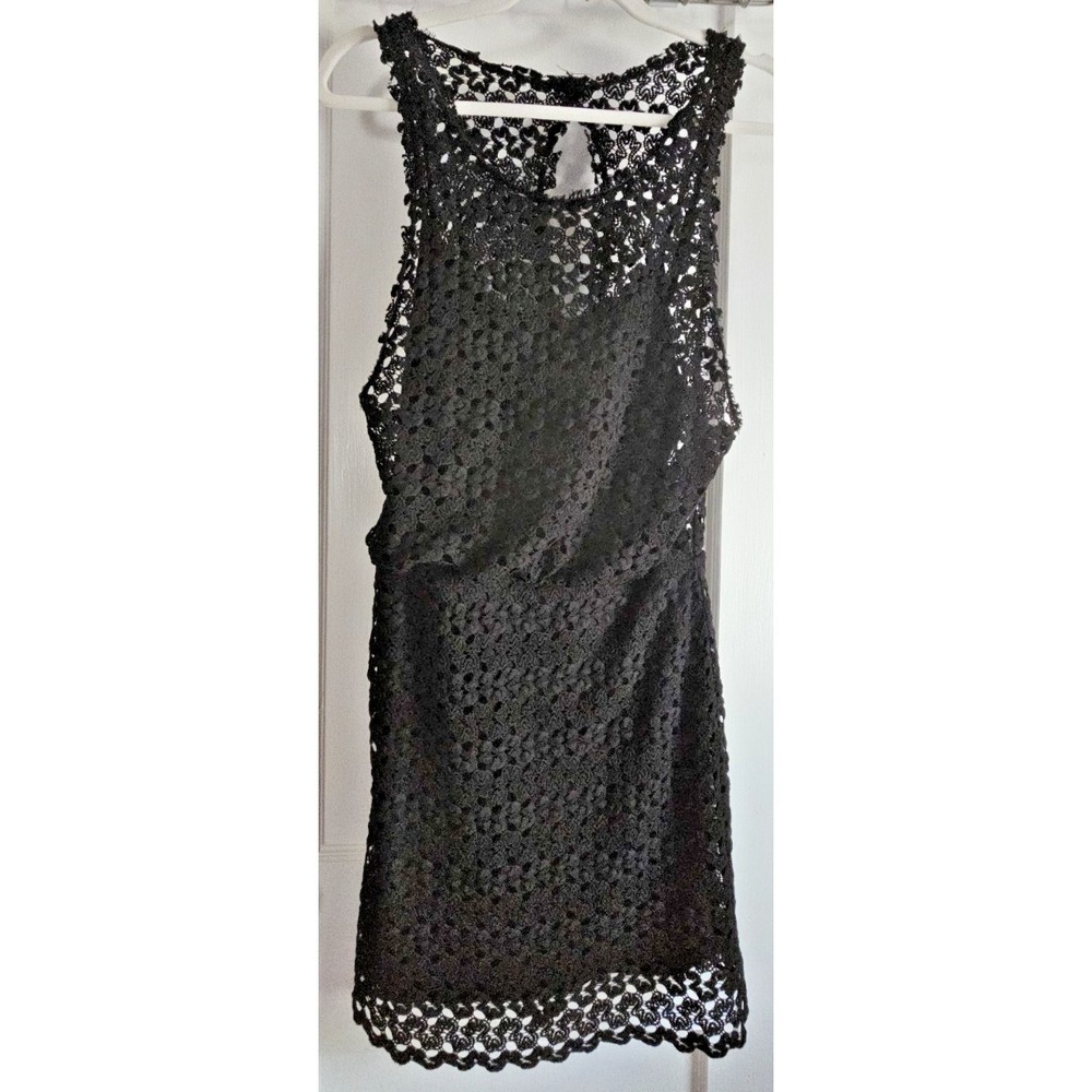 FREE PEOPLE black lace overlay lined cut out dress Sz XS